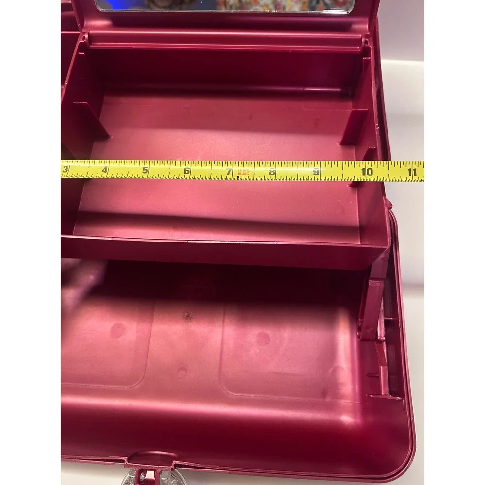 Caboodles Makeup Case Burgundy Train Cosmetic Organizer Mirror 12